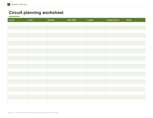Preview of Printable Circuit Planning Worksheet